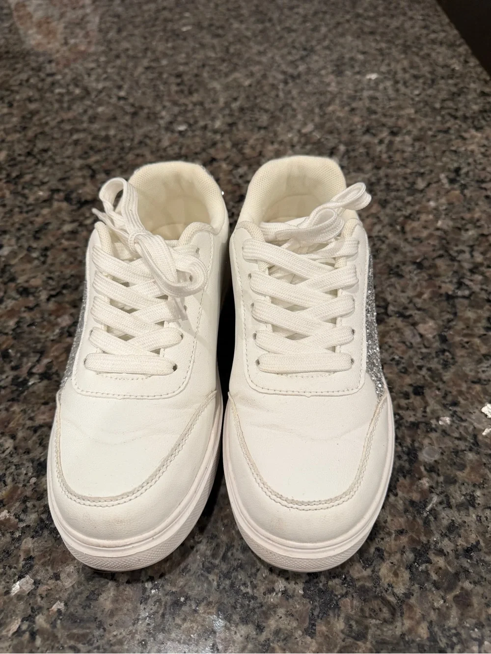 White Sneakers with Silver Glitter Accent